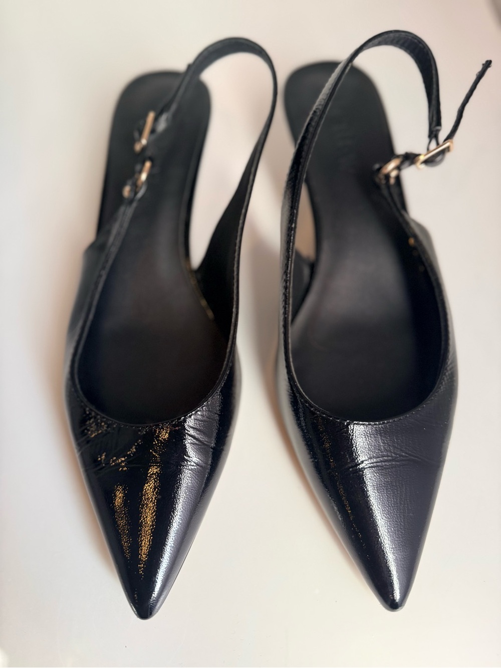 J.Crew Black Patent Leather Pointed-Toe Slingback Pumps - Women